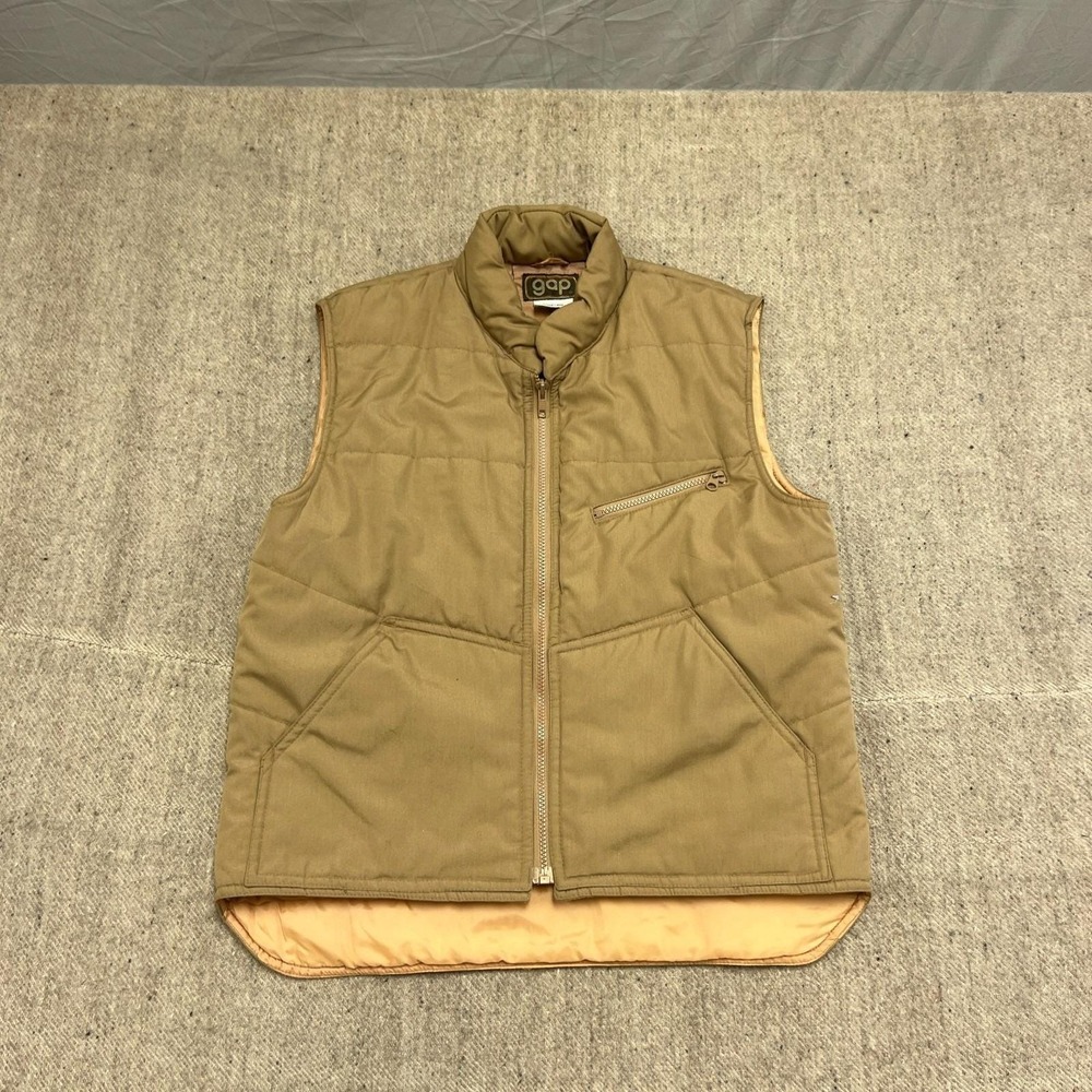 Vintage Gap Vest Mens Medium Beige 1970s USA Zip Up